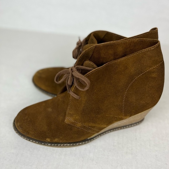J.CREW Italian leather Lagenlook Suede Leather Platform Wedge Ankle Brown 10 - Picture 4 of 10